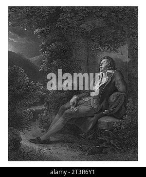 Portrait de Jean-Jacques Rousseau, assis dans un jardin, Hippolyte Huet, d'après Joseph Albrier, 1824 Banque D'Images