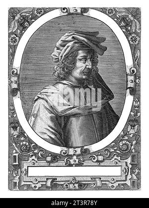 Portrait de Jean de Imola, Theodor de Bry, d'après Jean Jacques Boissard, c. 1597 - c. 1599 Portrait du juriste Johannes de Imola, en ovale avec rebord Banque D'Images