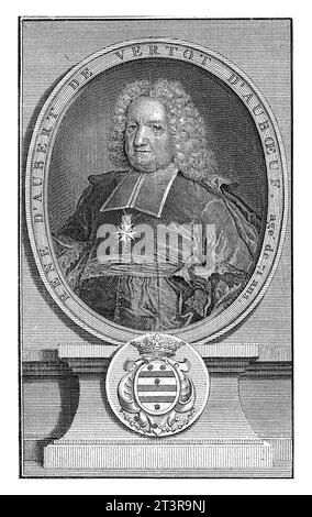 Portrait de René Aubert de Vertot à l'âge de 71 ans, Balthasar Bernards, d'après Jacques de Lyen, en ou après 1726 - 1737 buste du René Aubert de Vert Banque D'Images