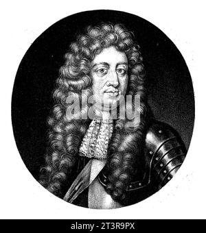 Portrait de Charles V Léopold, duc de Lorraine, Pieter Schenk (I), 1670 - 1713, gravé vintage. Banque D'Images