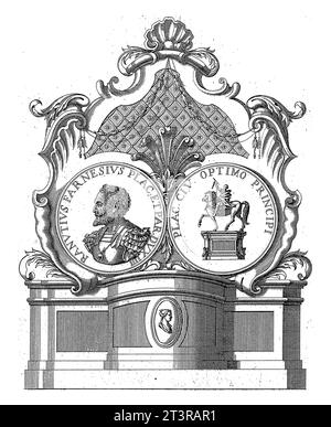 Objet architectural orné avec le portrait de Ranuccio Farnese I, duc de Parme et Piacenza, Giuseppe Pini, 1706 - 1796 Banque D'Images