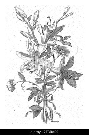 Bouquet au lys, Jean Jacques avril (I), d'après Jean Baptiste Monnoyer, 1754 - 1794 les fleurs sont attachées ensemble avec un ruban. Banque D'Images