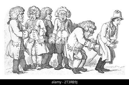 Napoléons traités par des médecins étrangers, 1814, anonyme, 1814 Cartoon de l'exil de Napoléon à l'île d'Elbe, mai 1814. Napoléon est examiné par surprise-Loo Banque D'Images