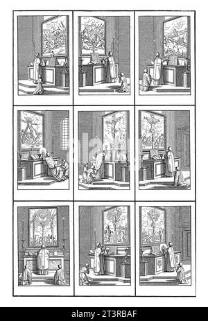 Cérémonies à la Messe, Bernard Picart (atelier de), d'après Sébastien Leclerc, 1722 feuille avec neuf représentations représentant les cérémonies successives Banque D'Images