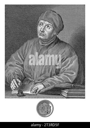 Portrait de Tommaso Inghirami, Francesco Allegrini, d'après Giuseppe Zocchi, d'après Raphaël, 1763 Portrait de Tommaso Inghirami, assis derrière une table. Banque D'Images