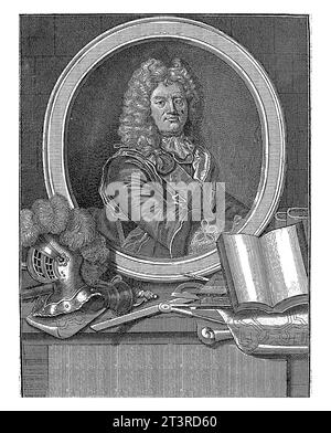 Portret van Sebastien le Prestre de Vauban, Georg Paul Busch, d'après Hyacinthe Rigaud, 1707 - 1756, gravé vintage. Banque D'Images