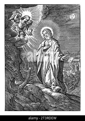 Christ dans le jardin de Gethsémani, Hieronymus Wierix, 1563 - avant 1619 Christ prie dans le jardin de Gethsémani. Du ciel apparaît un ange avec Banque D'Images