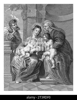 Sainte famille avec Jean-Baptiste et Elisabet, Hans Witdoeck, d'après Pierre Paul Rubens, 1625 - 1642 Banque D'Images