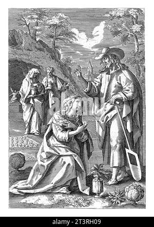 Christ apparaît comme jardinier à Marie Madeleine, Antonie Wierix (II), d'après Maerten de vos, 1583 - 1587 après que le Christ rebelle apparaisse comme un jardin Banque D'Images
