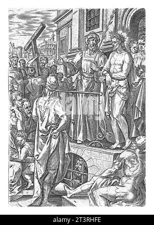 ECCE Homo, Johannes Wierix, 1583 Illustration de livre pour l'histoire de la passion du Christ (Jean 19:5). Ponce Pilate montre le Christ, couronné d'épine Banque D'Images