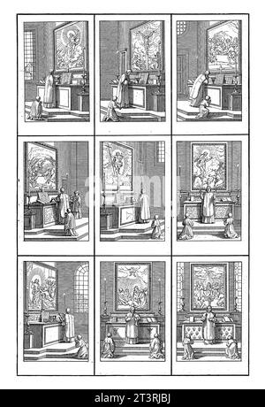 Cérémonies à la Messe, Bernard Picart (atelier de), d'après Sébastien Leclerc, 1722 feuille avec neuf représentations représentant les cérémonies successives Banque D'Images