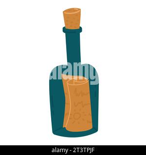 Message dans l'icône de bouteille dans le style de dessin animé. Lettre dans la bouteille isolée sur fond blanc. Illustration vectorielle de symbole pirates. Illustration de Vecteur
