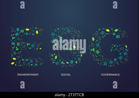 Texte ESG ou environnement social Governance fait à partir de petites icônes ou symboles qui ont créé ESG. Illustration de Vecteur