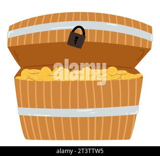 Illustration vectorielle de coffre au Trésor ouvert. Pirate boty. Pièces d'or à l'intérieur d'un coffre au Trésor. Illustration vectorielle de concept pirate isolée sur bac blanc Illustration de Vecteur