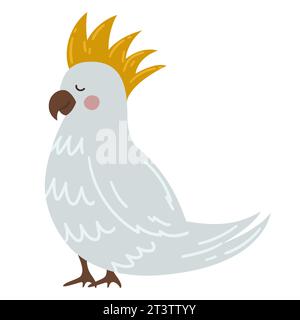 Perroquet cockatoo de dessin animé avec crête proéminente. Illustration vectorielle isolée sur fond blanc. Assistant de pirate Illustration de Vecteur