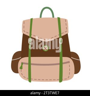 Illustration vectorielle de sac à dos dessiné à la main isolé sur fond blanc. Illustration de sac à dos de randonnée dans un style plat. Objet isolé pour impression, autocollants Illustration de Vecteur