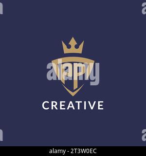 Logo PP avec bouclier et couronne, fichier vectoriel de style de logo initial monogramme Illustration de Vecteur