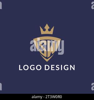 Logo SW avec bouclier et couronne, fichier vectoriel de style de logo initial monogramme Illustration de Vecteur