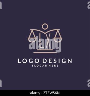 Initiales LX combinées avec les échelles de l'icône de la justice, inspiration de conception pour les cabinets d'avocats dans un style moderne et luxueux, graphique vectoriel Illustration de Vecteur