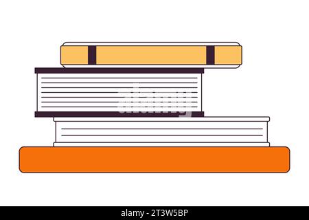 Livres empilés manuels scolaires objet de dessin animé linéaire 2D. Illustration de Vecteur