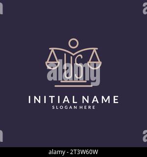 Initiales AMÉRICAINES combinées avec les échelles de l'icône de la justice, inspiration de conception pour les cabinets d'avocats dans un style moderne et luxueux, graphique vectoriel Illustration de Vecteur