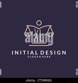Initiales XL combinées avec les échelles de l'icône de la justice, inspiration de conception pour les cabinets d'avocats dans un style moderne et luxueux, graphique vectoriel Illustration de Vecteur