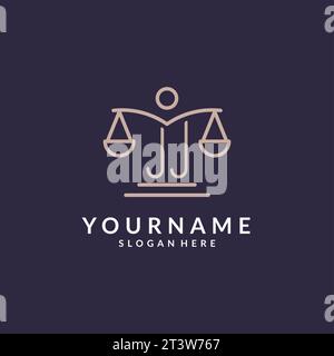 Initiales jj combinées avec l'icône des échelles de justice, inspiration de conception pour les cabinets d'avocats dans un style moderne et luxueux, graphique vectoriel Illustration de Vecteur
