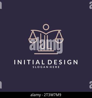 Initiales UL combinées avec les échelles de l'icône de la justice, inspiration de conception pour les cabinets d'avocats dans un style moderne et luxueux, graphique vectoriel Illustration de Vecteur