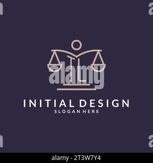 Initiales TL combinées avec l'icône des échelles de justice, inspiration de conception pour les cabinets d'avocats dans un style moderne et luxueux, graphique vectoriel Illustration de Vecteur