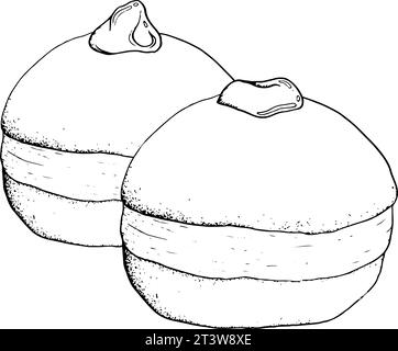 Deux beignets pour Hanukkah vacances croquis noir et blanc Illustration de Vecteur