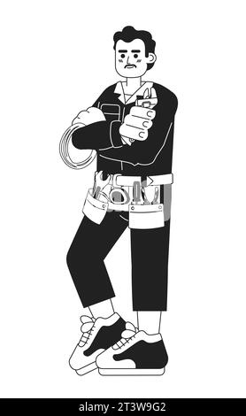 Ceinture à outils Handyman illustration plate de dessin animé noir et blanc Illustration de Vecteur