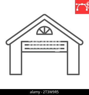 Icône de ligne de garage, immobilier et maison, icône vectorielle de garage de voiture, graphiques vectoriels, signe de contour de trait modifiable, eps 10. Illustration de Vecteur