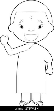 Personnage de dessin animé à colorier facile du Népal habillé de la manière traditionnelle Illustration vectorielle. Illustration de Vecteur