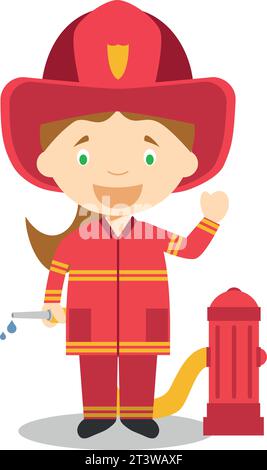 Illustration vectorielle mignonne de dessin animé d'un pompier. Série femmes professions Illustration de Vecteur