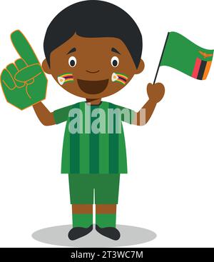 Fan de l'équipe sportive nationale de Zambie avec drapeau et gant Vector Illustration Illustration de Vecteur