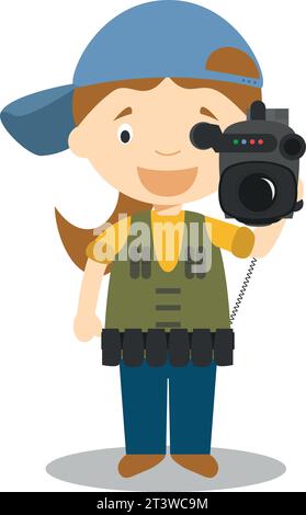 Illustration vectorielle de dessin animé mignon d'une camerawoman. Série femmes professions Illustration de Vecteur