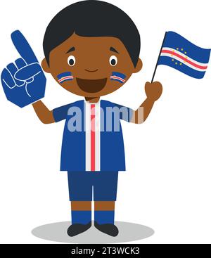 Fan de l'équipe sportive nationale du Cap-Vert avec drapeau et gant Vector Illustration Illustration de Vecteur