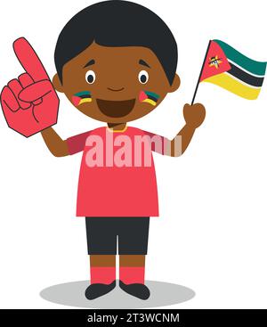 Fan de l'équipe sportive nationale du Mozambique avec drapeau et gant Vector Illustration Illustration de Vecteur