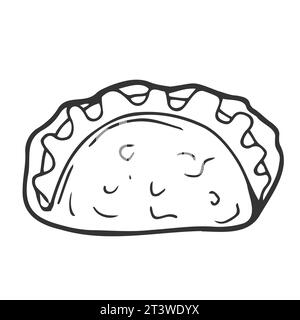 Taco avec coquille de tortilla icône de vecteur d'art de ligne de déjeuner mexicaine Illustration de Vecteur