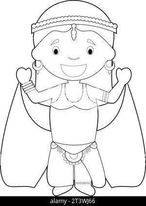 Personnage de dessin animé facile à colorier d'Irak habillé de manière traditionnelle comme danseur du ventre. Illustration vectorielle. Illustration de Vecteur