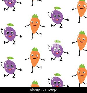 modèle sans couture avec prune mignonne et carotte Illustration de Vecteur