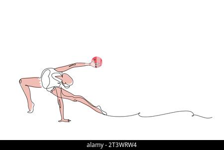 Gymnastique rythmique. Femme avec balle. Un dessin au trait continu de gymnastique rythmique Illustration de Vecteur