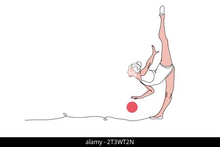 Gymnastique rythmique. Femme avec balle. Un dessin au trait continu de gymnastique rythmique Illustration de Vecteur