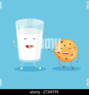 Personnages mignons de cookie et un verre de lait. Concept Better Together. Amis pour toujours. Illustration vectorielle dans un style de dessin animé. Illustration de Vecteur