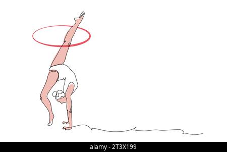 Gymnastique rythmique. Femme avec cerceau. Un dessin au trait continu de gymnastique rythmique Illustration de Vecteur