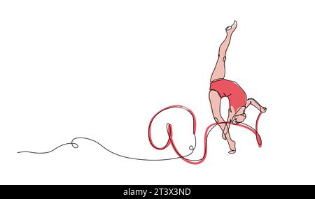 Gymnastique rythmique. Femme avec ruban. Un dessin au trait continu de gymnastique rythmique Illustration de Vecteur