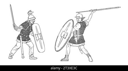 Légionnaire romain contre la Gaule. Jules César Guerre gauloise. Dessin historique. Banque D'Images