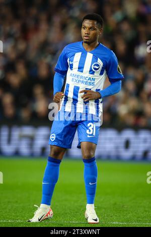 BRIGHTON, Royaume-Uni - 26 octobre 2023 : Ansu Fati de Brighton & Hove Albion se penche sur le match du groupe B de l'UEFA Europa League entre Brighton et Hove Albion Banque D'Images