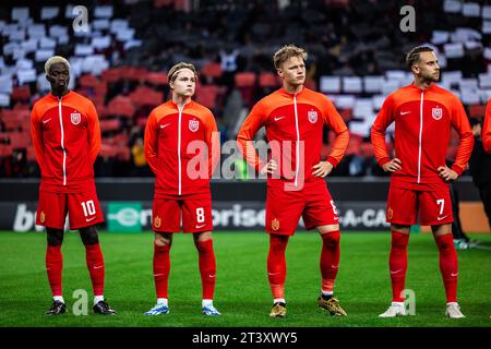 Trnava, Slovaquie. 26 octobre 2023. Les joueurs du FC Nordsjaelland s'alignent pour le match de l'UEFA Conference League opposant le Spartak Trnava au FC Nordsjaelland au stade Anton Malatinsky de Trnava. (Crédit photo : Gonzales photo/Alamy Live News Banque D'Images