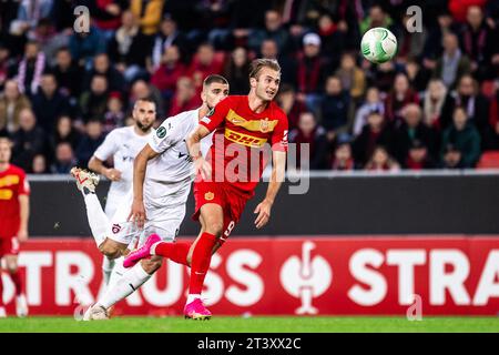 Trnava, Slovaquie. 26 octobre 2023. Benjamin Nygren (9) du FC Nordsjaelland vu lors du match de l'UEFA Conference League entre le Spartak Trnava et le FC Nordsjaelland au stade Anton Malatinsky de Trnava. (Crédit photo : Gonzales photo/Alamy Live News Banque D'Images
